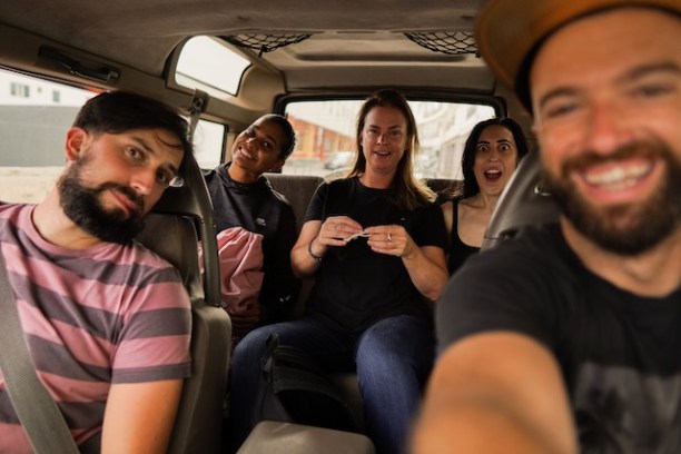a group of people posing for the camera