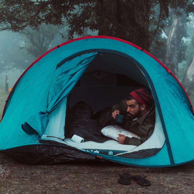a close up of a green tent