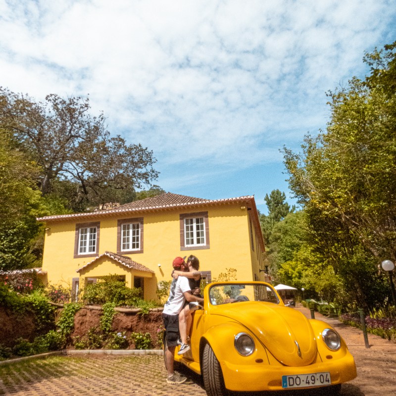 a car parked in front of a building