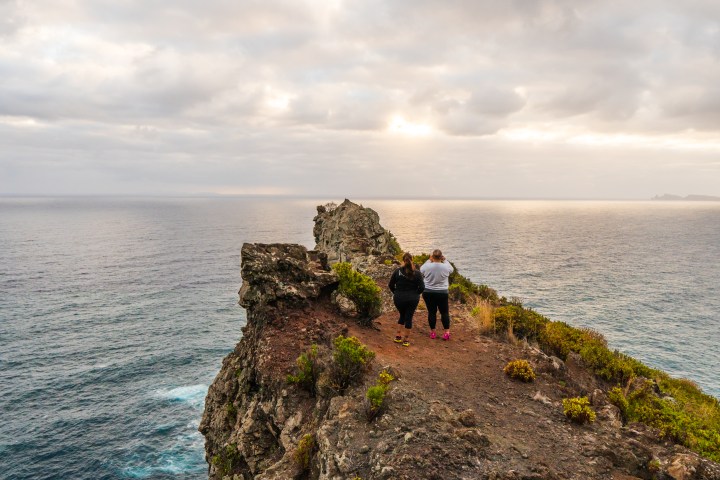 Cliffside path at sunrise in Madeira